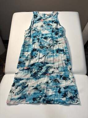 Calvin Klein Jeans Sleeveless Watercolor Ripple Print Drawstring Waist Dress